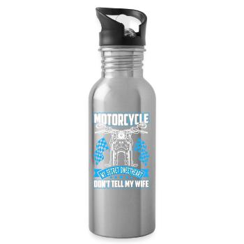 Motorcycle my secret treasure. Not my wife - Water bottle with straw - silver - Right