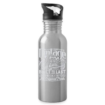 1977 Vintage Birthday Vintage Motorcycle Gift - Water bottle with straw - silver - Right