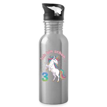 3rd Birthday Unicorn Girl I'm already 3 - Water bottle with straw - silver - Right