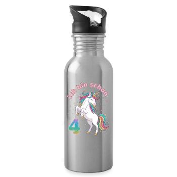 4. Geburtstag Einhorn Mädchen Ich bin schon 4 - Trinkflasche mit integriertem Trinkhalm - Lightsilver - Rechts