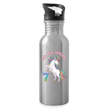 7th Birthday Unicorn Girl I'm already 7 - Water bottle with straw - silver - Right