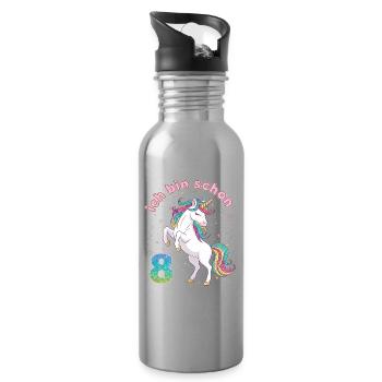 8th Birthday Unicorn Girl I'm already 8 - Water bottle with straw - silver - Right