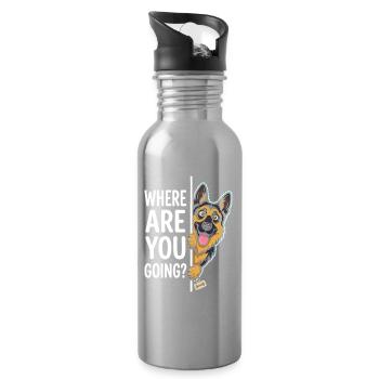 Where are you going? Dog looks out - Water bottle with straw - silver - Right