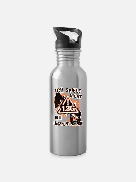 Pyro Feuerwerk Pyrotechniker - Trinkflasche mit integriertem Trinkhalm - Lightsilver