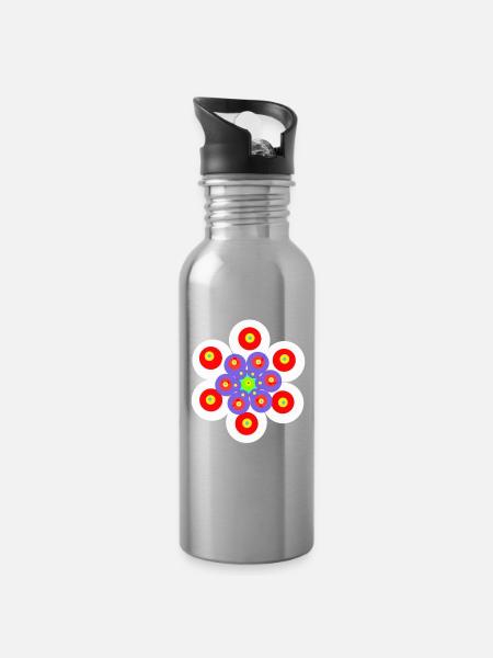 Retro Blume Blumen Vintage 60er  - Trinkflasche mit integriertem Trinkhalm - Lightsilver