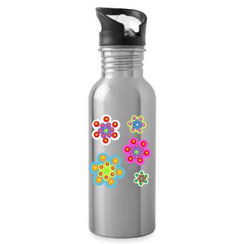 Retro Floral Summer Kids Girl Baby - Water bottle with straw - silver - Right