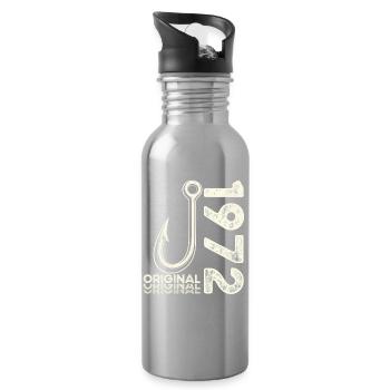 54th Birthday Gift Angler Fishing Man 1972 - Water bottle with straw - silver - Right