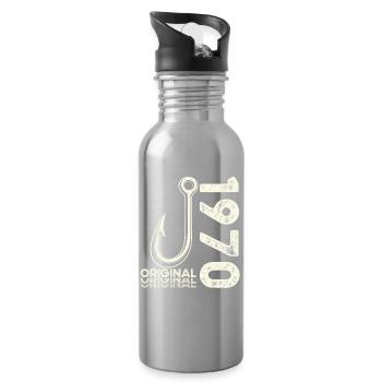 56th Birthday Gift Angler Fishing Man 1970's - Water bottle with straw - silver - Right