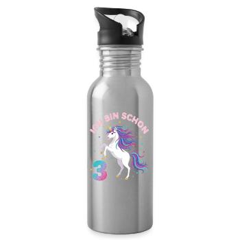 3. Geburtstag Einhorn Mädchen Ich bin schon 3 - Trinkflasche mit integriertem Trinkhalm - Lightsilver - Rechts