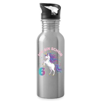 6. Geburtstag Einhorn Mädchen Ich bin schon 6 - Trinkflasche mit integriertem Trinkhalm - Lightsilver - Rechts