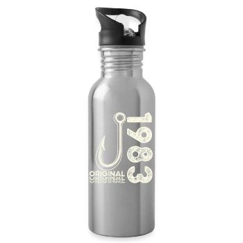 43rd Birthday Gift Angler Fishing Man 1983 - Water bottle with straw - silver - Right
