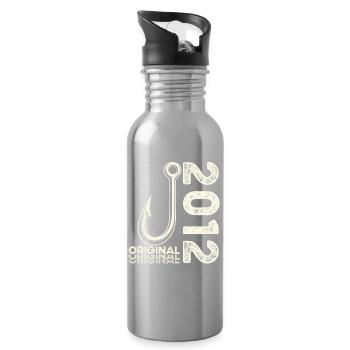 14th Birthday Gift Angler Fishing Man 2012 - Water bottle with straw - silver - Right