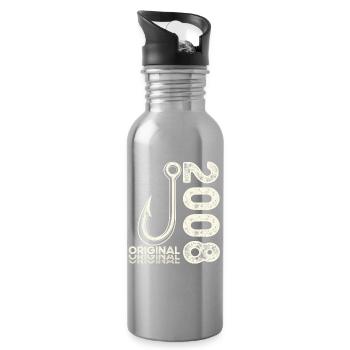 18th Birthday Gift Angler Fishing Man 2008 - Water bottle with straw - silver - Right