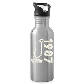 39th Birthday Gift Angler Fishing Man 1987 - Water bottle with straw - silver - Right