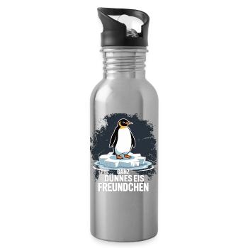Ganz Dünnes Eis Freundchen Pinguin Lustig Shirt - Trinkflasche mit integriertem Trinkhalm - Lightsilver - Rechts