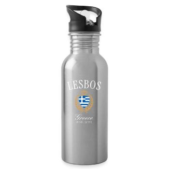 Lesbos Griechenland Wappen Krone – Reise Souvenir - Trinkflasche mit integriertem Trinkhalm - Lightsilver - Rechts