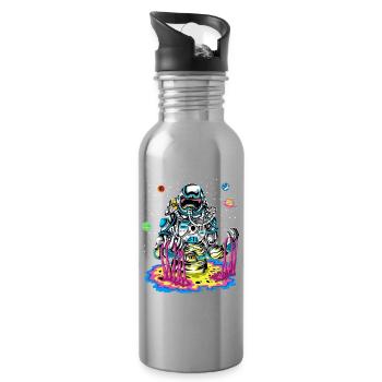 Trippy Astronaut Melting Rainbow Space Slime Art - Water bottle with straw - silver - Right