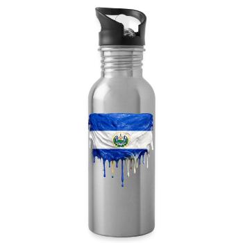 El Salvador Flagge Tropfenkunst - Trinkflasche mit integriertem Trinkhalm - Lightsilver - Rechts