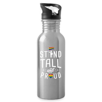 Stand Tall and Proud Rainbow Pride Quote Graphic - Trinkflasche mit integriertem Trinkhalm - Lightsilver - Rechts