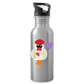 Chicken with Flower and Heart Birthday Kids - Water bottle with straw - silver - Right