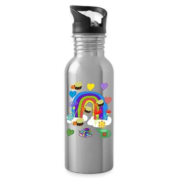 Rainbow Insect Bees Illustration - Water bottle with straw - silver - Right