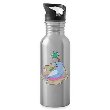 Seehund Flasche Bier - Trinkflasche mit integriertem Trinkhalm - Lightsilver - Rechts