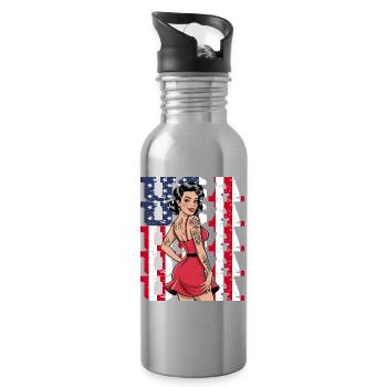 USA Retro Pin-Up Tattoo Style - Water bottle with straw - silver - Right