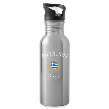 Zakynthos Greece Coat of Arms Crown Travel Souvenir - Water bottle with straw - silver - Right