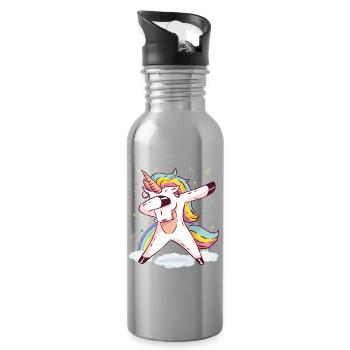 Dabbing Rainbow Unicorn Dance Vibes - Water bottle with straw - silver - Right