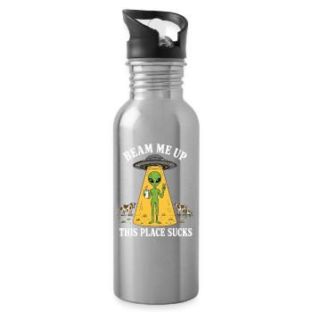 Alien Shirt Funny Beam me up UFO Humor - Water bottle with straw - silver - Right