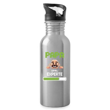 Gamer Papa Level Experte Design - Trinkflasche mit integriertem Trinkhalm - Lightsilver - Rechts