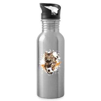 Katze Fussball Team - Trinkflasche mit integriertem Trinkhalm - Lightsilver - Rechts