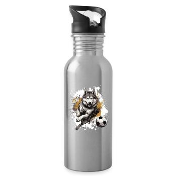 Husky Hund Fussball Team - Trinkflasche mit integriertem Trinkhalm - Lightsilver - Rechts