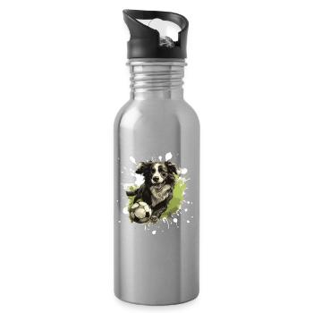 Border Collie Dog Football Sport - Water bottle with straw - silver - Right