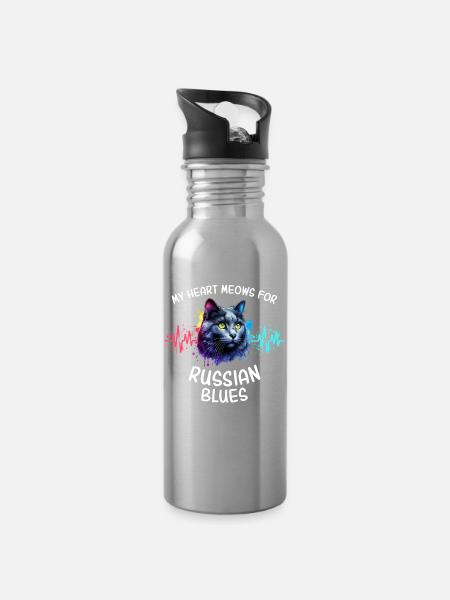 Russisch Blaukatze Herzlinie - Trinkflasche mit integriertem Trinkhalm - Lightsilver