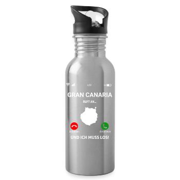 Gran Canaria Ruft An Urlaub Kanaren Reise - Trinkflasche mit integriertem Trinkhalm - Lightsilver - Rechts