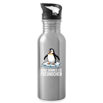  Ganz Dünnes Eis Freundchen Lustiger Pinguin - Trinkflasche mit integriertem Trinkhalm - Lightsilver - Rechts