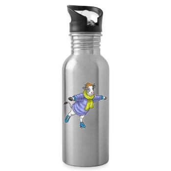 Kuh Eislaufen Schlittschuhe Wintersport - Water bottle with straw - silver - Right