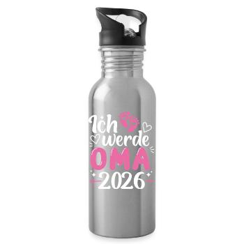 Ich werde Oma 2026  - Trinkflasche mit integriertem Trinkhalm - Lightsilver - Rechts