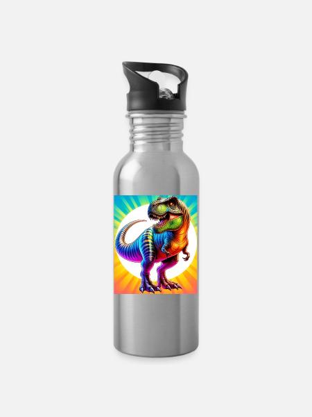 dinosaure - Gourde avec paille intégrée - argent clair