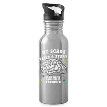 Brain Tumor Education, Fighter, Brain Tumor Education - Water bottle with straw - silver - Right