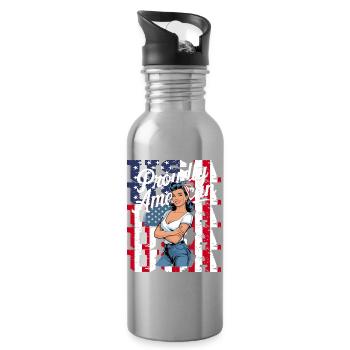 Proudly American im Retro-Look - Trinkflasche mit integriertem Trinkhalm - Lightsilver - Rechts