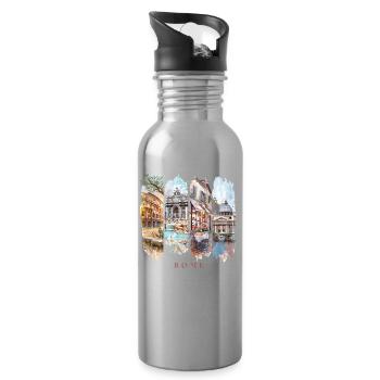 Voyage de vacances à Rome – Italie ville et motif culturel - Gourde avec paille intégrée - argent clair - Droite