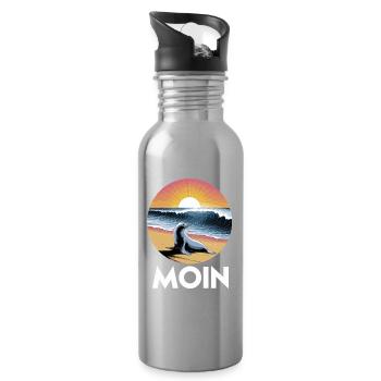 Hello Seal Beach Wave Sunrise - Water bottle with straw - silver - Right