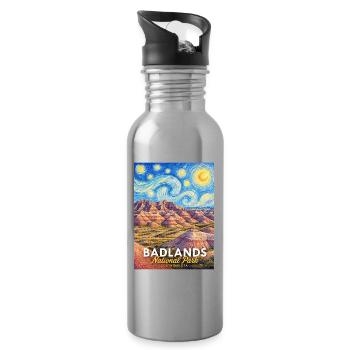 Badlands National Park Van Gogh Panorama - Water bottle with straw - silver - Right