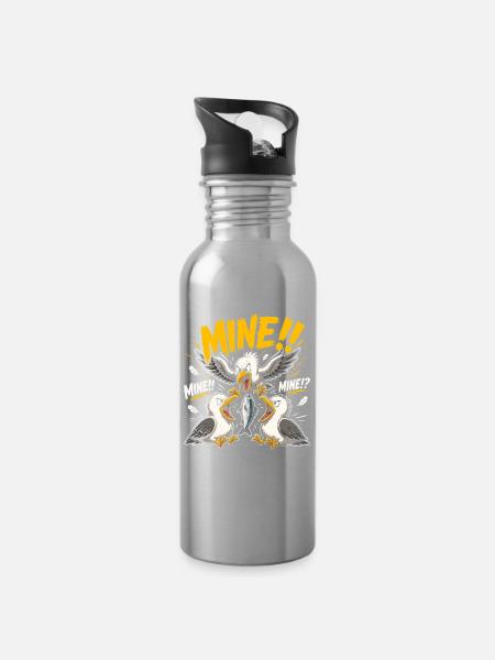 Möwenraub am Meer - Trinkflasche mit integriertem Trinkhalm - Lightsilver
