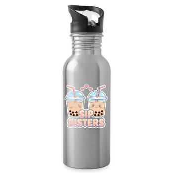 Sip Sisters Boba Tea Meilleures amies mignonnes au bubble tea - Gourde avec paille intégrée - argent clair - Droite