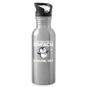 Ich mag halt einfach Pinguine OK Tanzen - Trinkflasche mit integriertem Trinkhalm - Lightsilver - Rechts