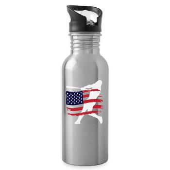 Silhouette du joueur de baseball du drapeau américain - Gourde avec paille intégrée - argent clair - Droite