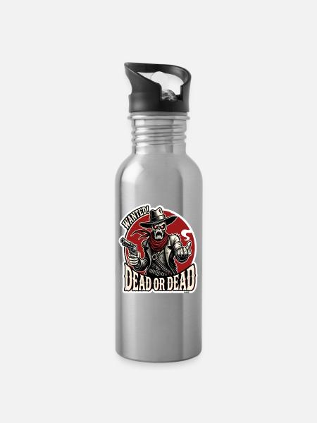 Dead or Dead Skull Western - Trinkflasche mit integriertem Trinkhalm - Lightsilver